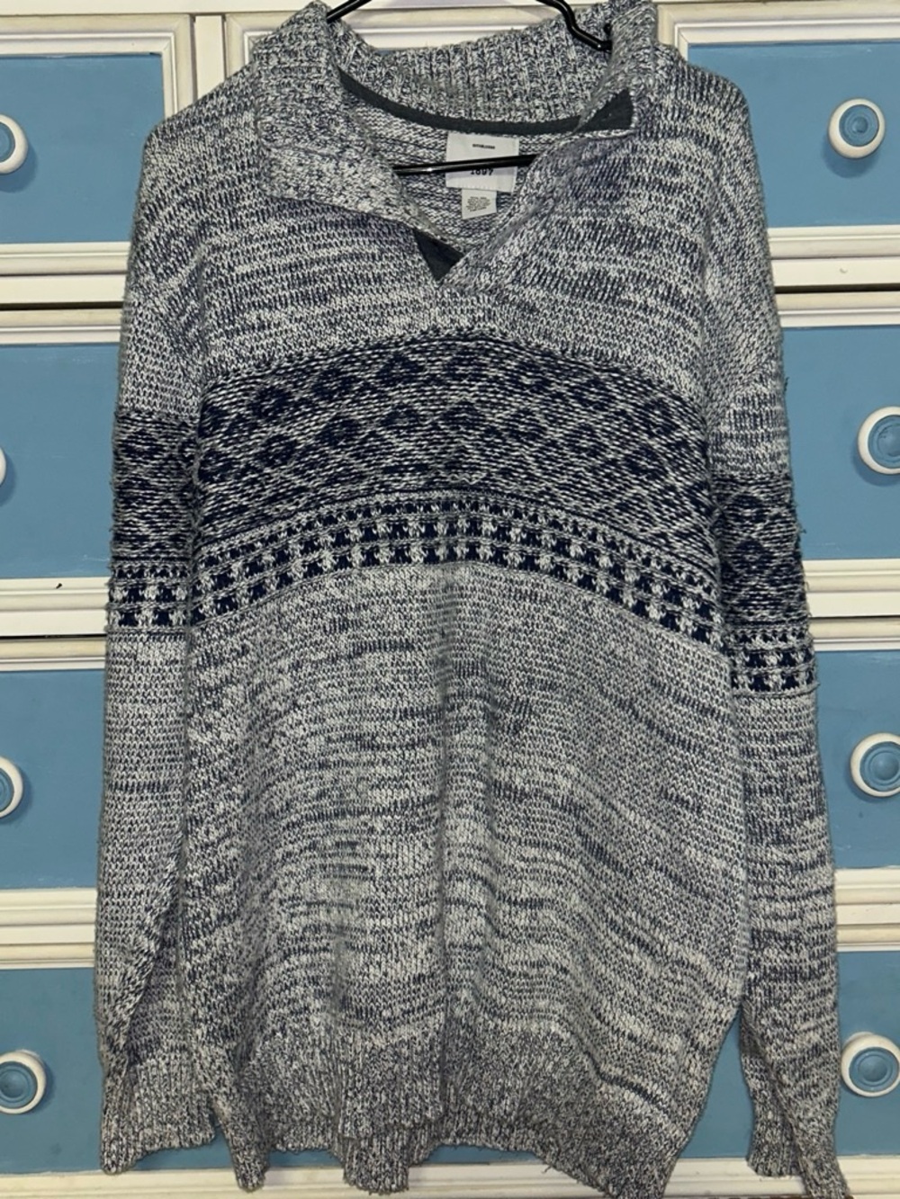 Men's Marled Gray & Navy Cowl Pullover Sweater